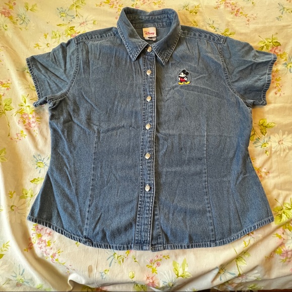 Disney Tops - Women's Vintage 90's Disney Denim Mickey Mouse Embroidered Shirt